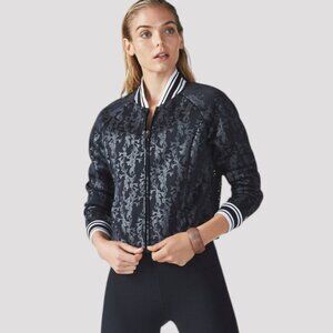 Fabletics Tia Bomber Jacket Women S Black Mesh Athletic Gorpcore Streetwear Chic